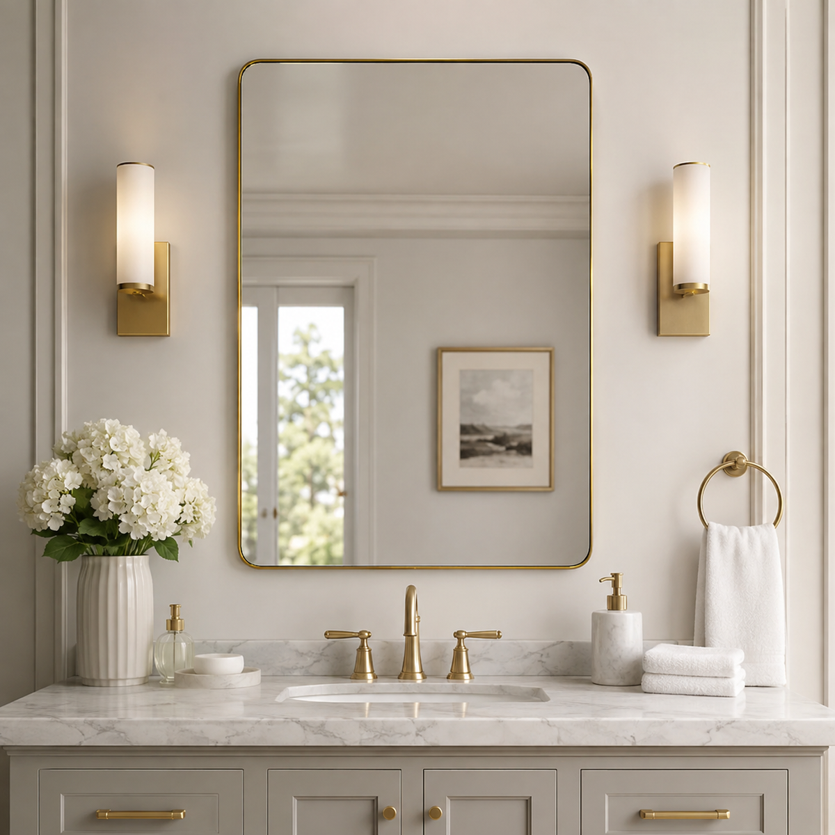 Modern Rounded Rectangle Mirror for Bathroom/ Vanity/ Wall | Stainless Steel Frame