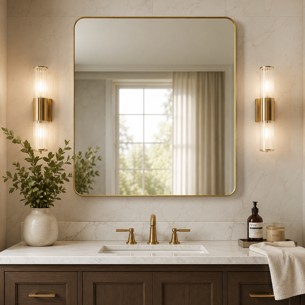 Modern Rounded Rectangle Mirror for Bathroom/ Vanity/ Wall | Stainless Steel Frame