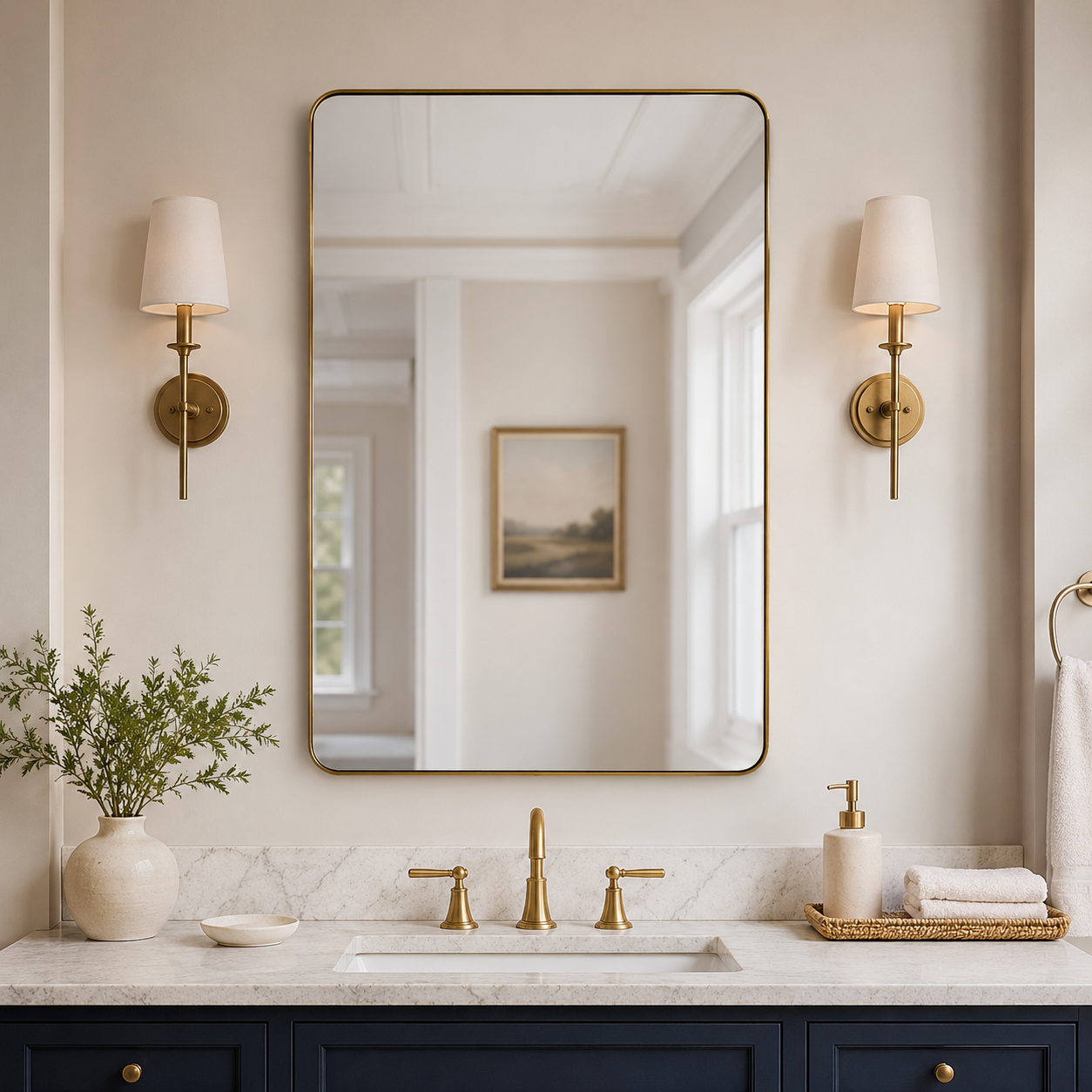 Modern Rounded Rectangle Mirror for Bathroom/ Vanity/ Wall | Stainless Steel Frame