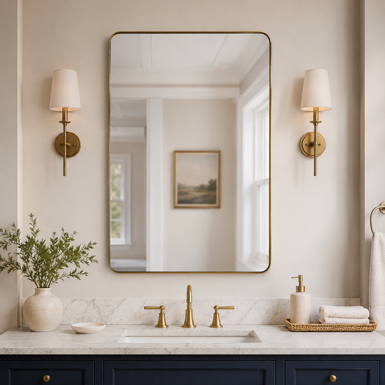 Modern Rounded Rectangle Mirror for Bathroom/ Vanity/ Wall | Stainless Steel Frame