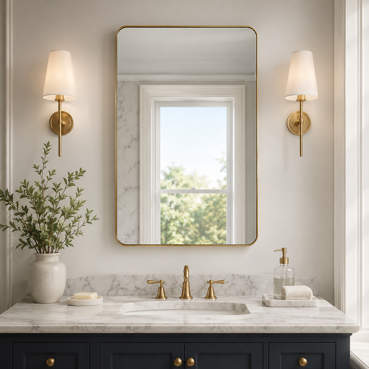 Modern Rounded Rectangle Mirror for Bathroom/ Vanity/ Wall | Stainless Steel Frame
