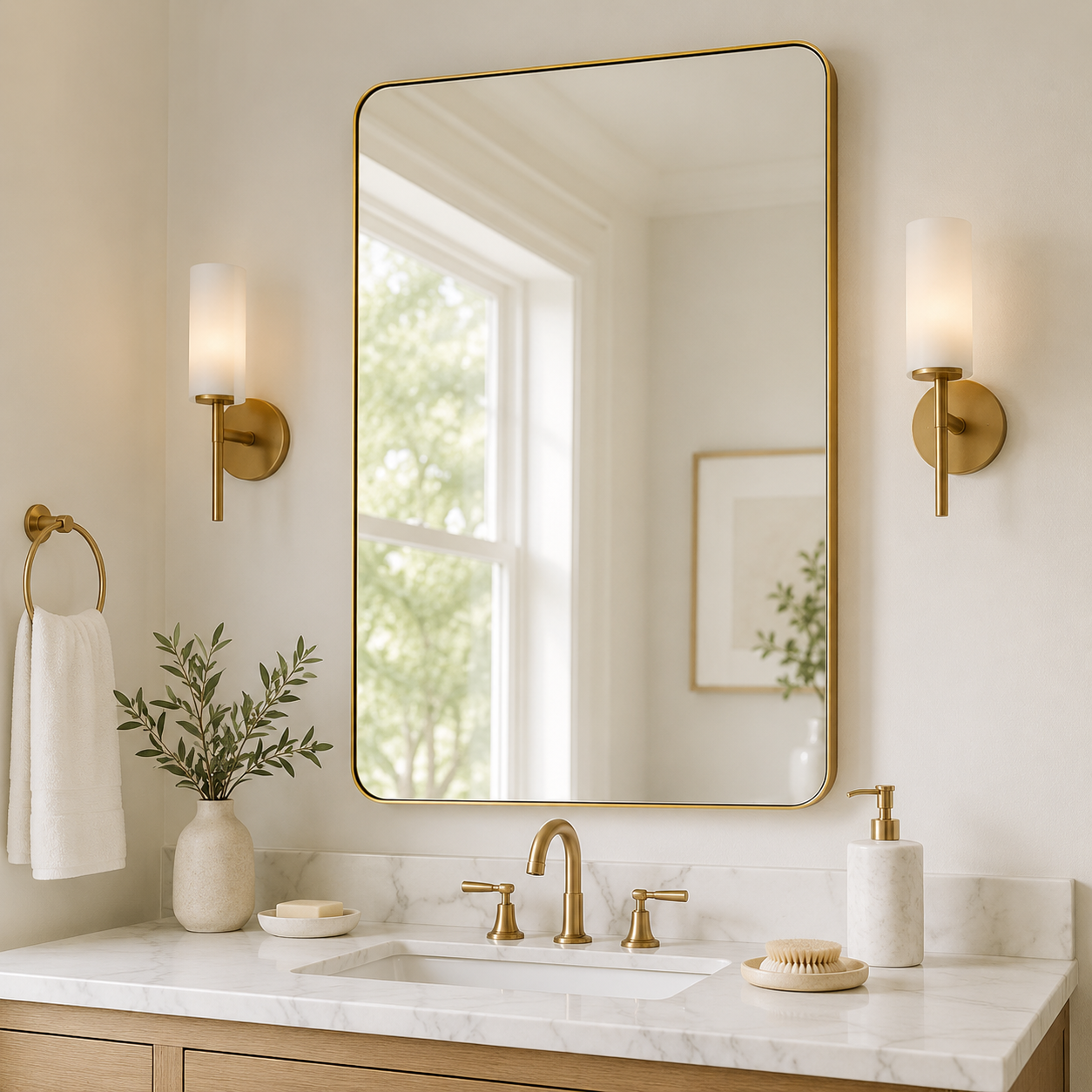 Modern Rounded Rectangle Mirror for Bathroom/ Vanity/ Wall | Stainless Steel Frame