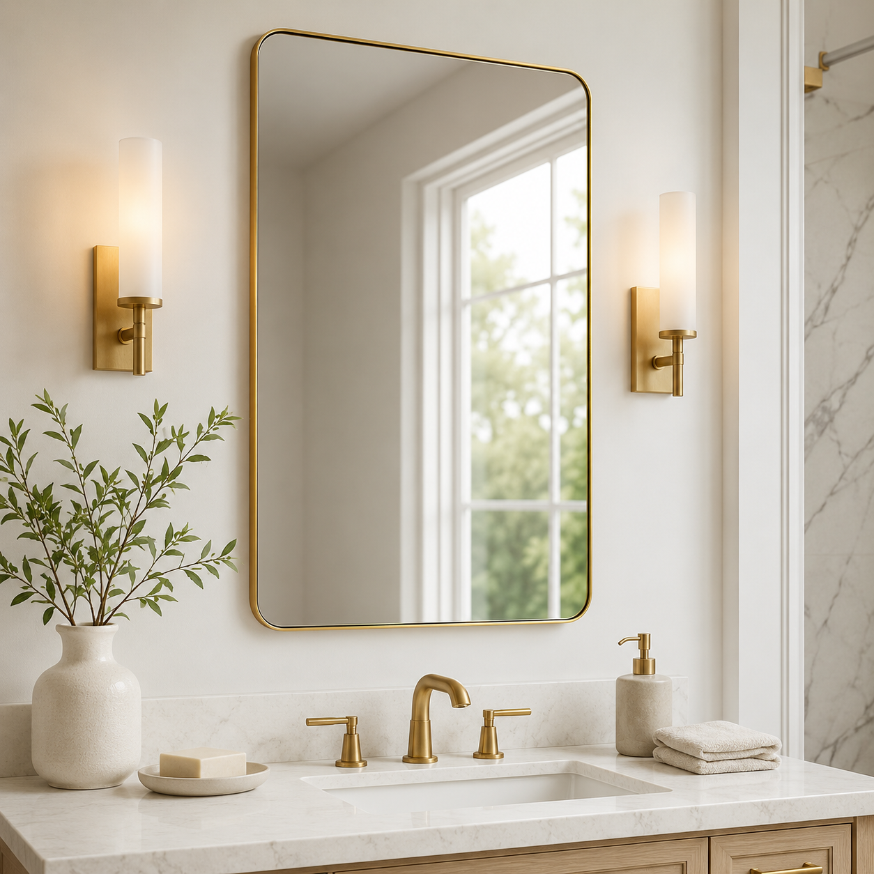 Modern Rounded Rectangle Mirror for Bathroom/ Vanity/ Wall | Stainless Steel Frame