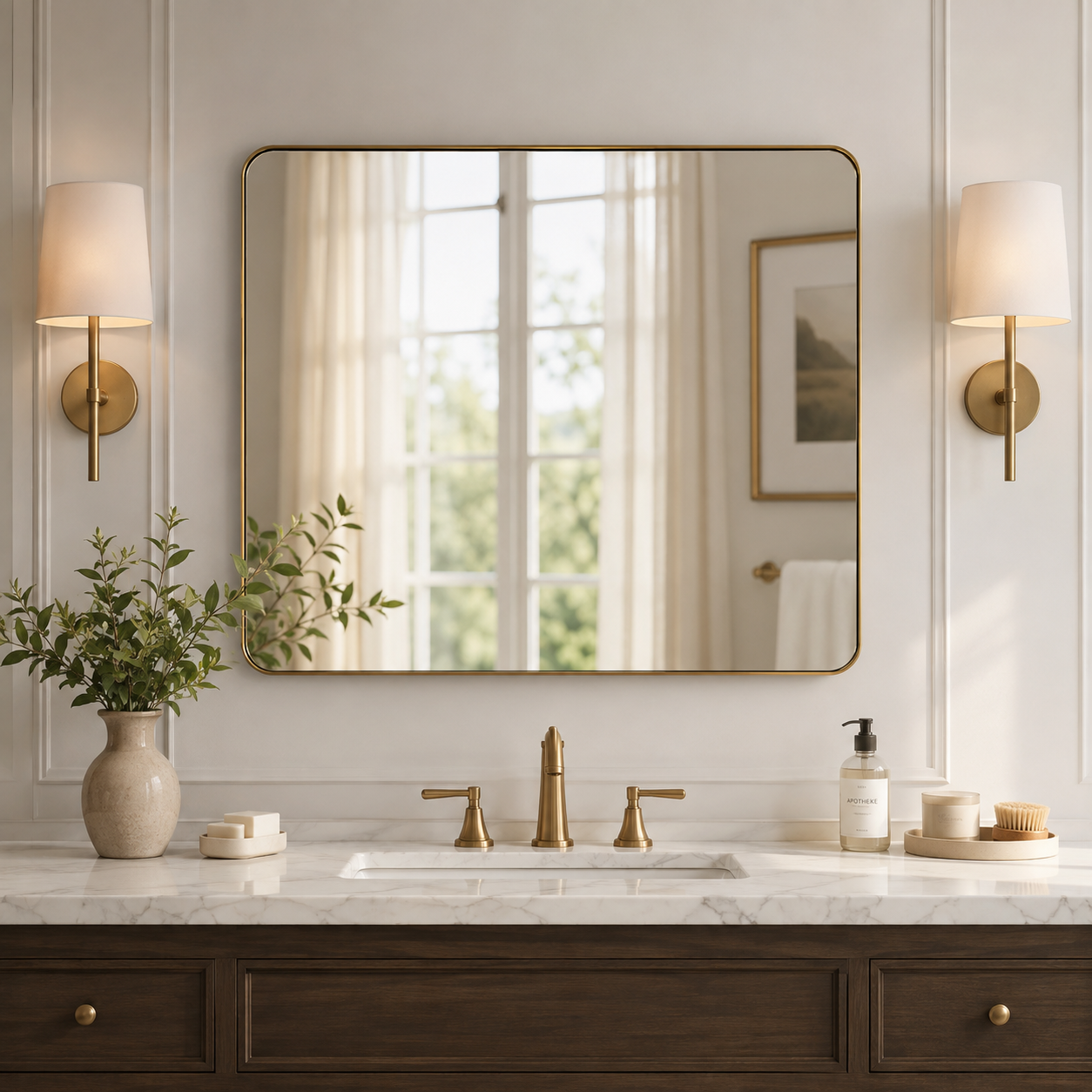 Modern Rounded Rectangle Mirror for Bathroom/ Vanity/ Wall | Stainless Steel Frame