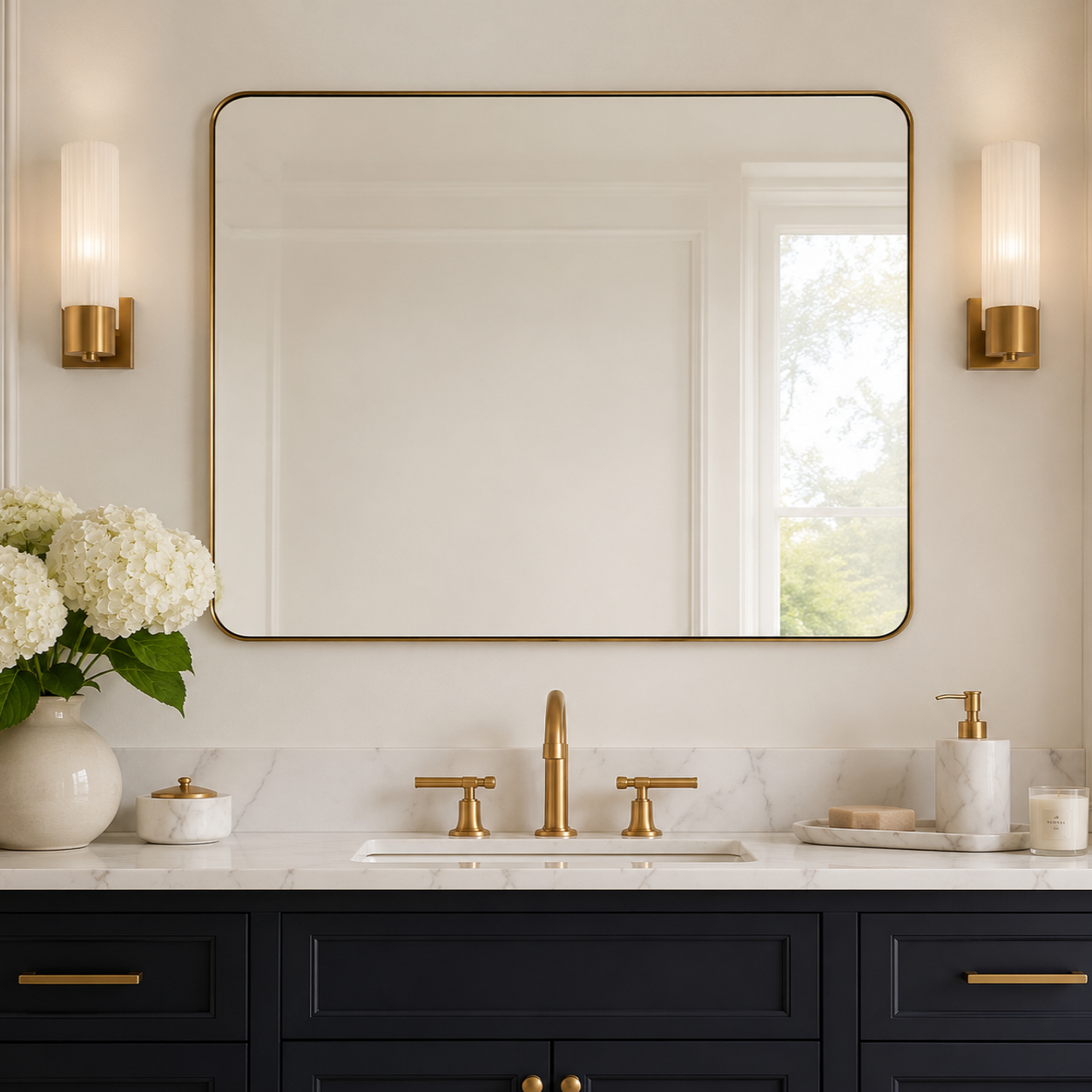 Modern Rounded Rectangle Mirror for Bathroom/ Vanity/ Wall | Stainless Steel Frame