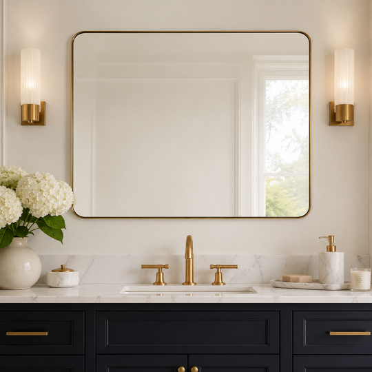 Modern Rounded Rectangle Mirror for Bathroom/ Vanity/ Wall | Stainless Steel Frame