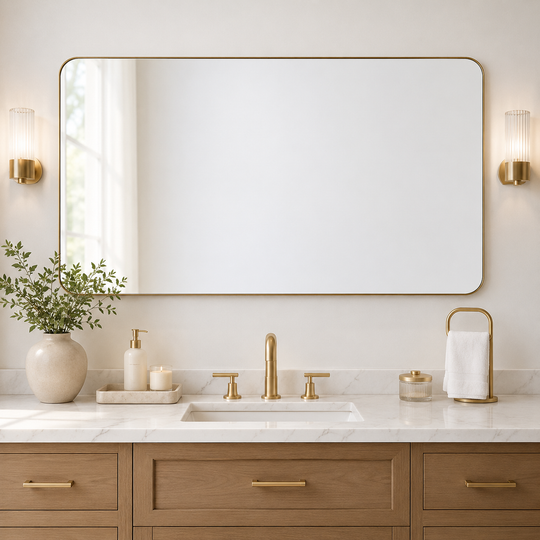 Modern Rounded Rectangle Mirror for Bathroom/ Vanity/ Wall | Stainless Steel Frame