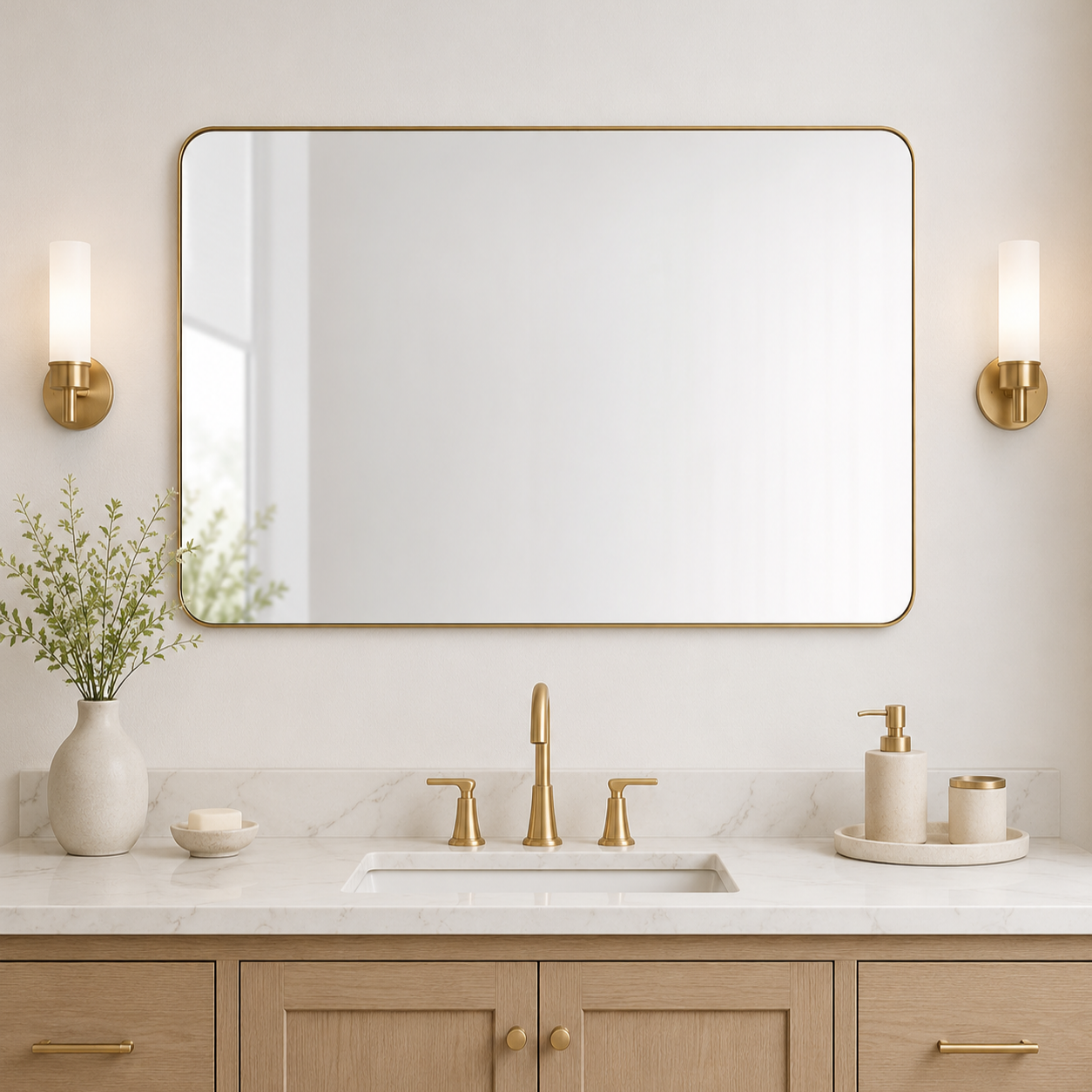 Modern Rounded Rectangle Mirror for Bathroom/ Vanity/ Wall | Stainless Steel Frame