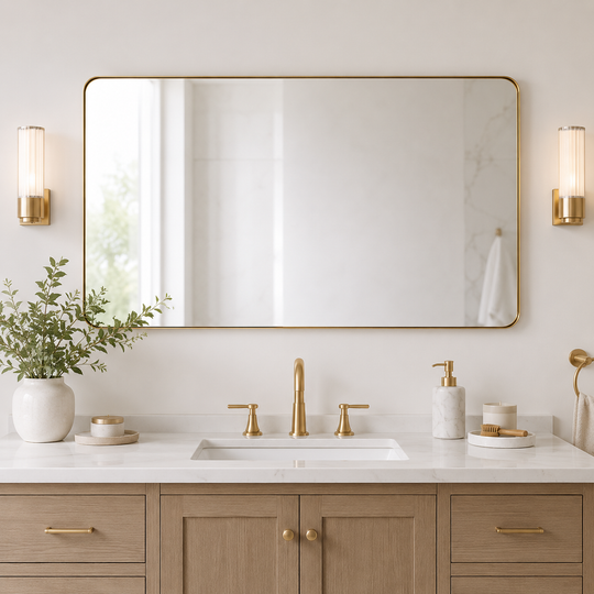 Modern Rounded Rectangle Mirror for Bathroom/ Vanity/ Wall | Stainless Steel Frame