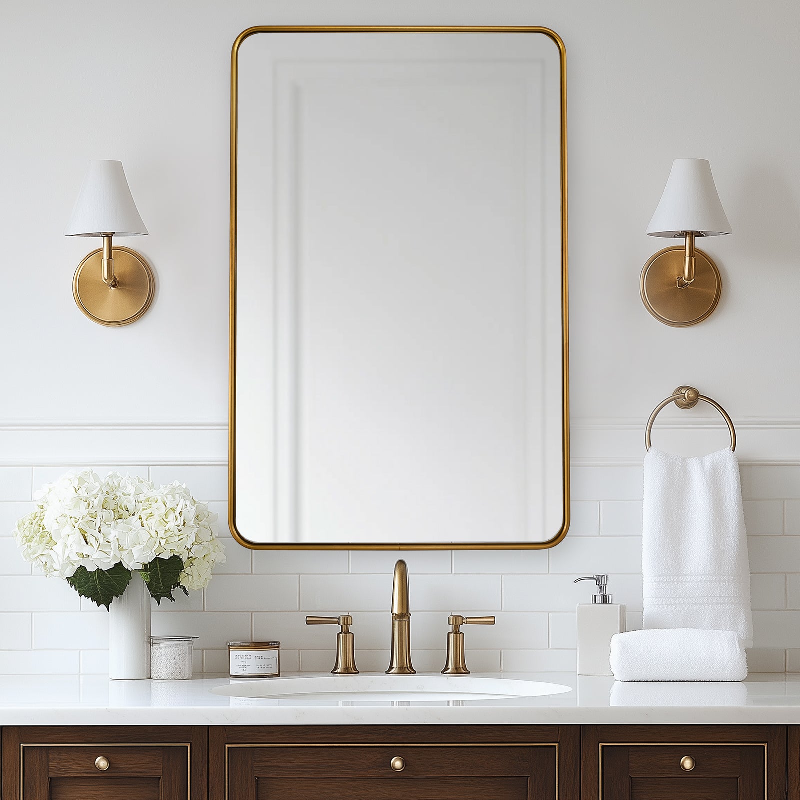 Contemporary Rounded Rectangular Bathroom Wall Mirror| U-Shaped Tube Aluminum Framed