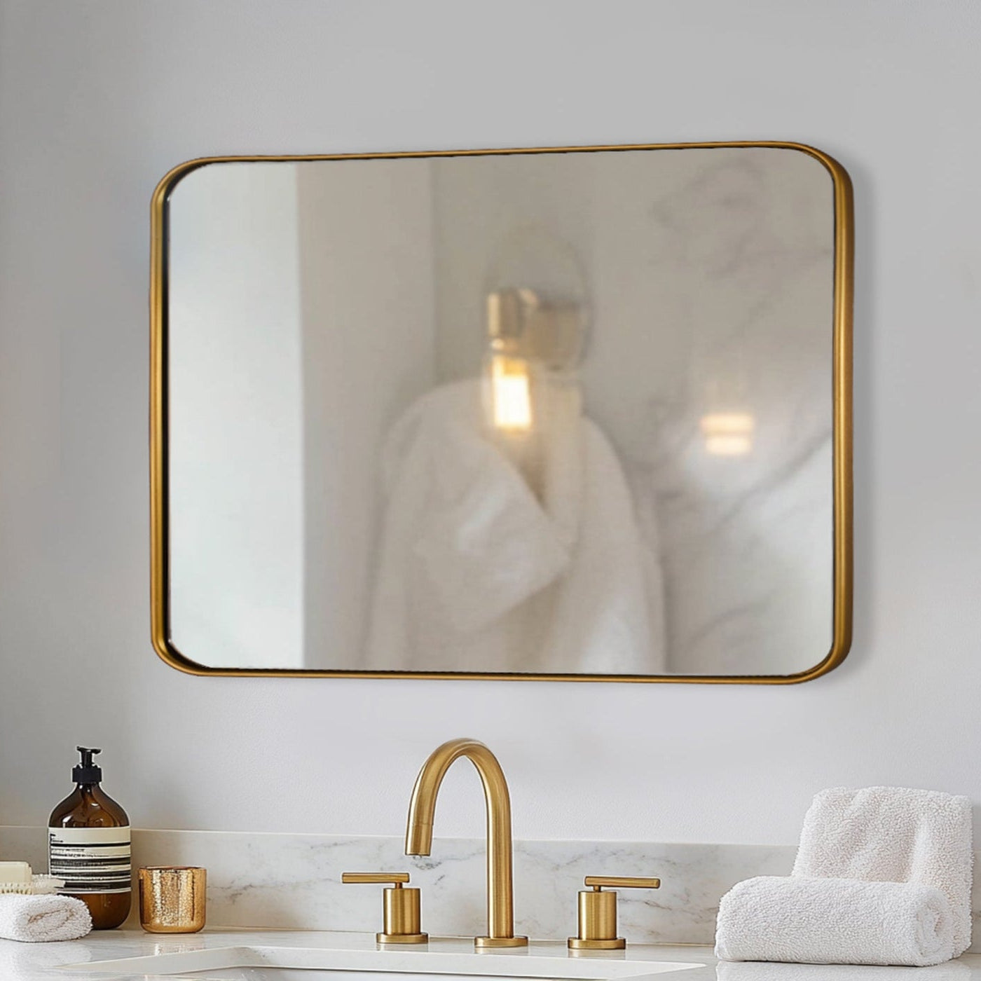 Contemporary Rounded Rectangular Bathroom Wall Mirror| Aluminum U-Tube  Framed