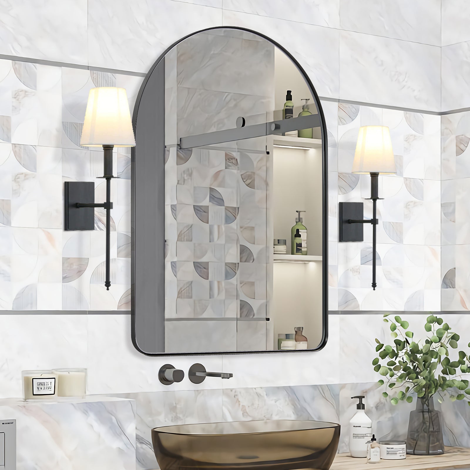 Antique Arched Bathroom Wall Mirrors | Stainless Steel Frame