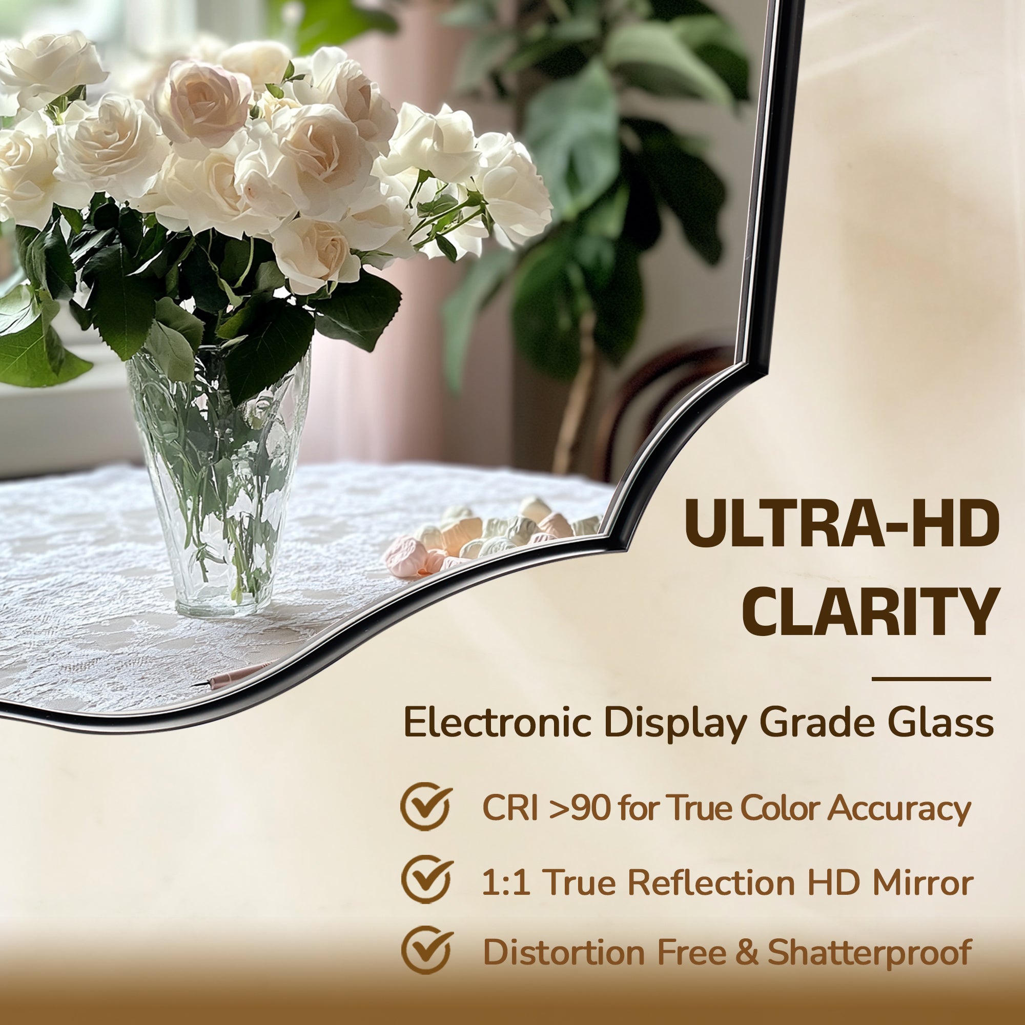 Traditional Rectangle Scalloped  Wall Mirror for Bathroom | Stainless Steel Frame