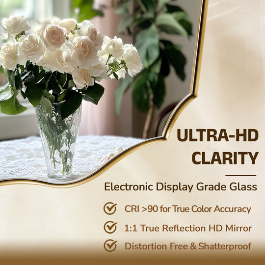 Traditional Rectangle Scalloped  Wall Mirror for Bathroom | Stainless Steel Frame