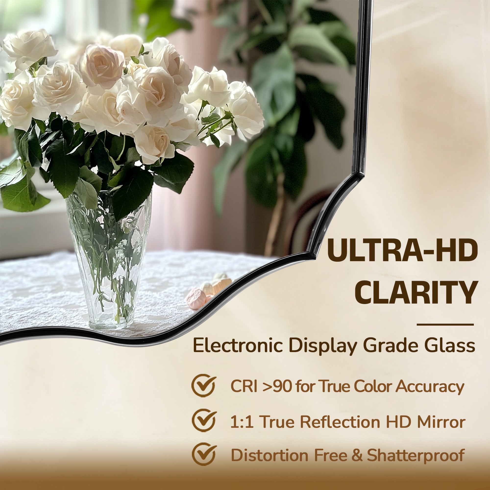 Traditional Rectangle Scalloped  Wall Mirror for Bathroom | Stainless Steel Frame