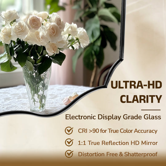 Traditional Rectangle Scalloped  Wall Mirror for Bathroom | Stainless Steel Frame