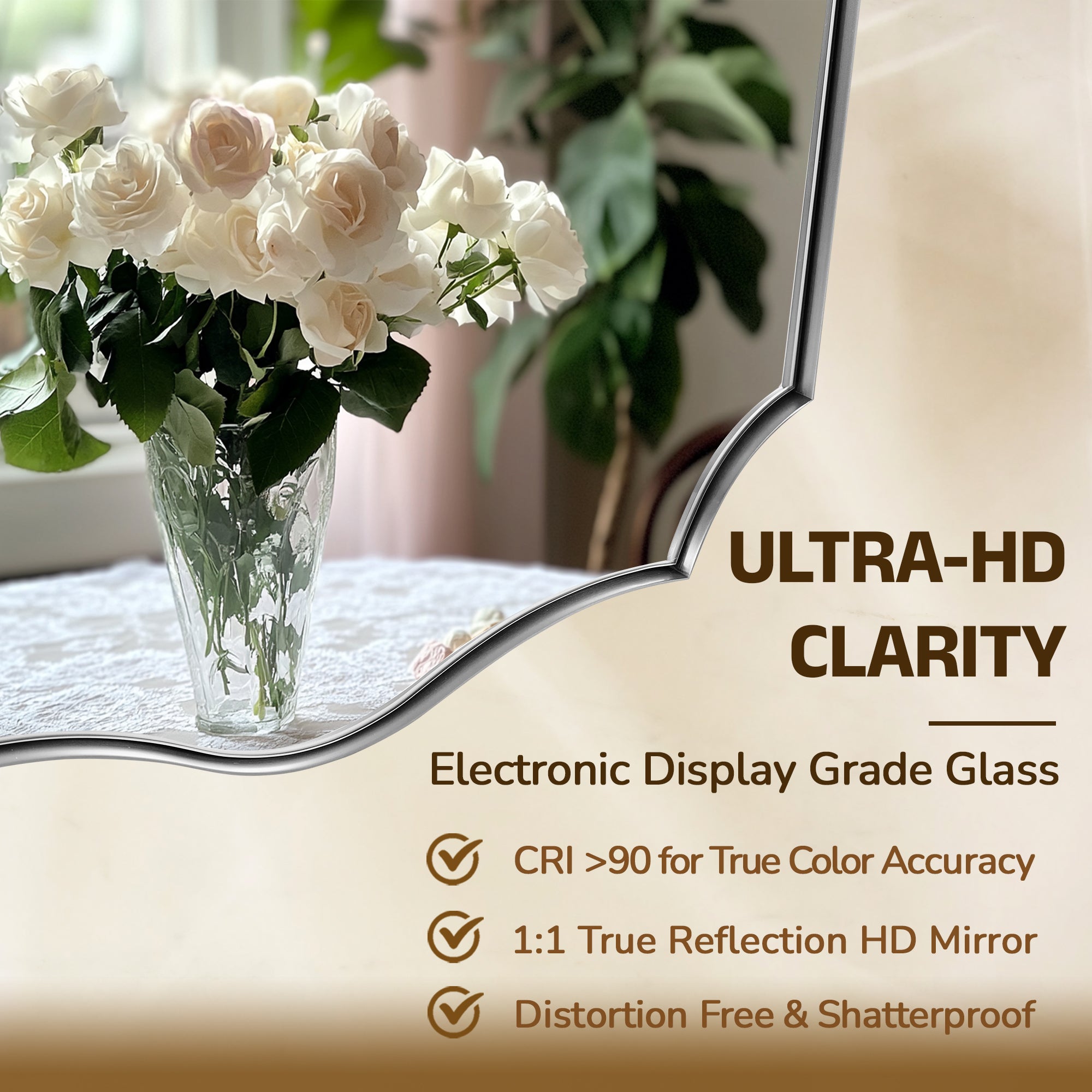 Traditional Rectangle Scalloped  Wall Mirror for Bathroom | Stainless Steel Frame