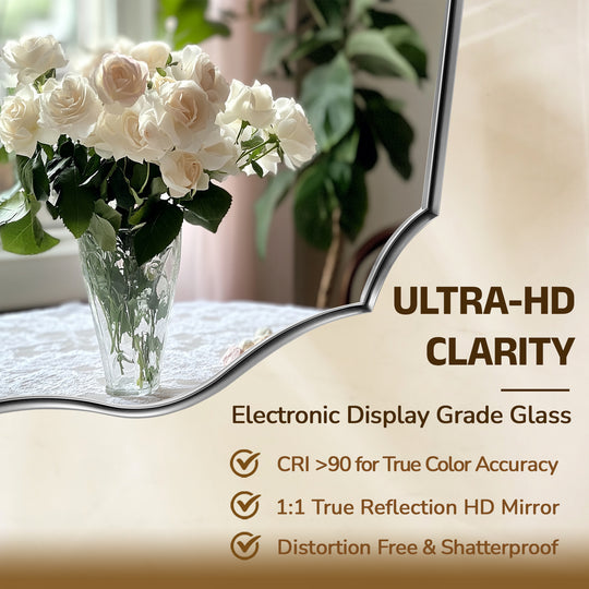 Traditional Rectangle Scalloped  Wall Mirror for Bathroom | Stainless Steel Frame