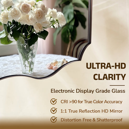 Traditional Rectangle Scalloped  Wall Mirror for Bathroom | Stainless Steel Frame