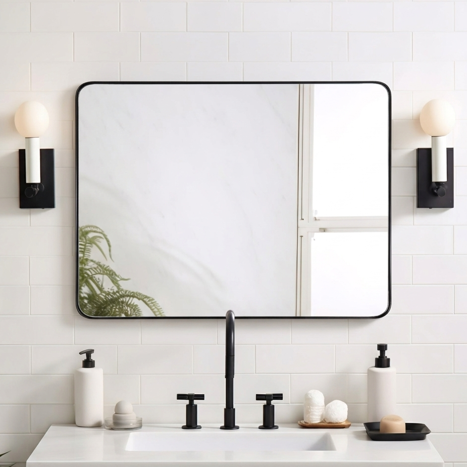 Modern Rounded Rectangle Mirror for Bathroom/ Vanity/ Wall | Stainless Steel Frame