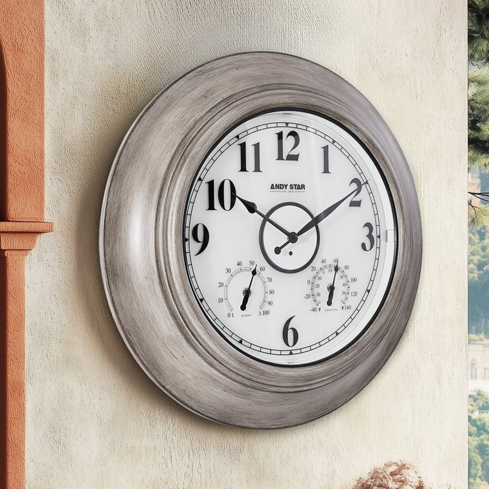 Oak 21 inch Illuminated  Outdoor Clocks with Thermometer Weatherproof Waterproof Bathroom Wall Clock