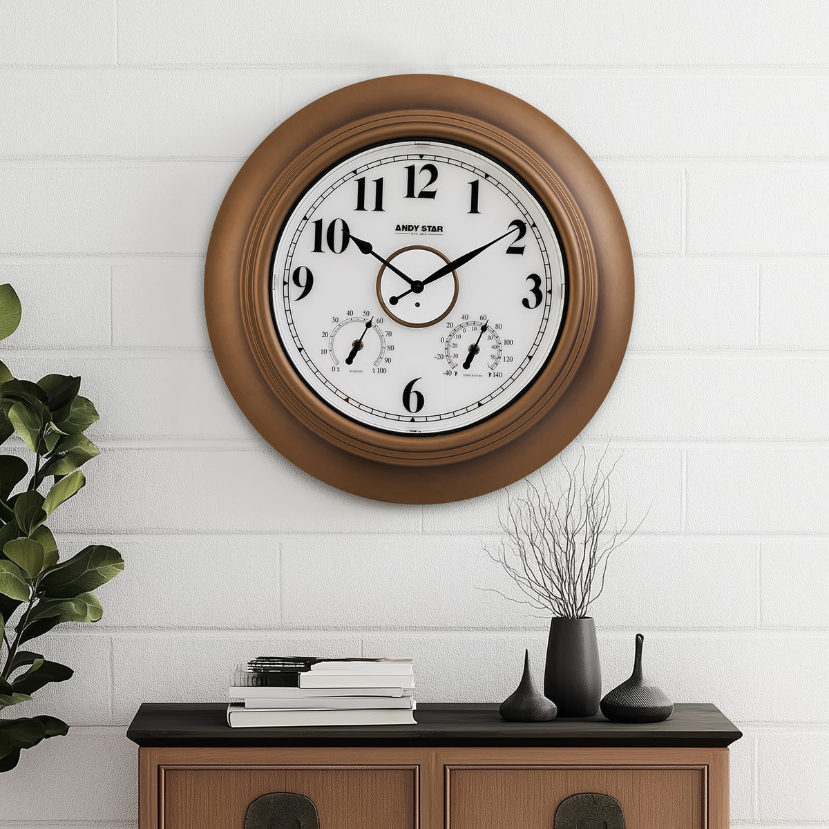 Contemporary Large Outdoor Wall Clock with Thermometer Weatherproof  Illuminated ,21 Inch
