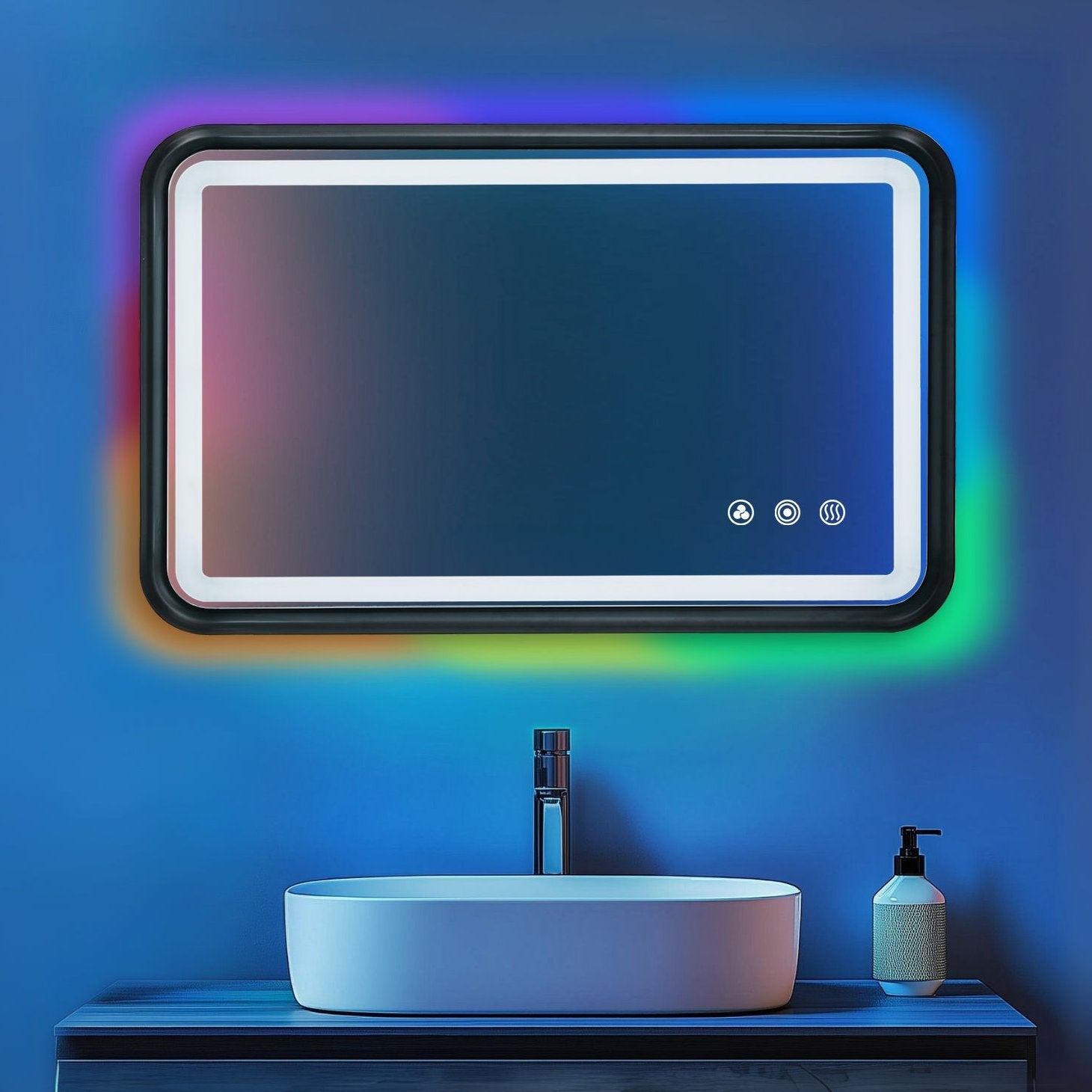 Black Belved Framed Bathroom Mirror With Lights, Led Mirror For Dual Front & Back Lights, Defogging & Memory