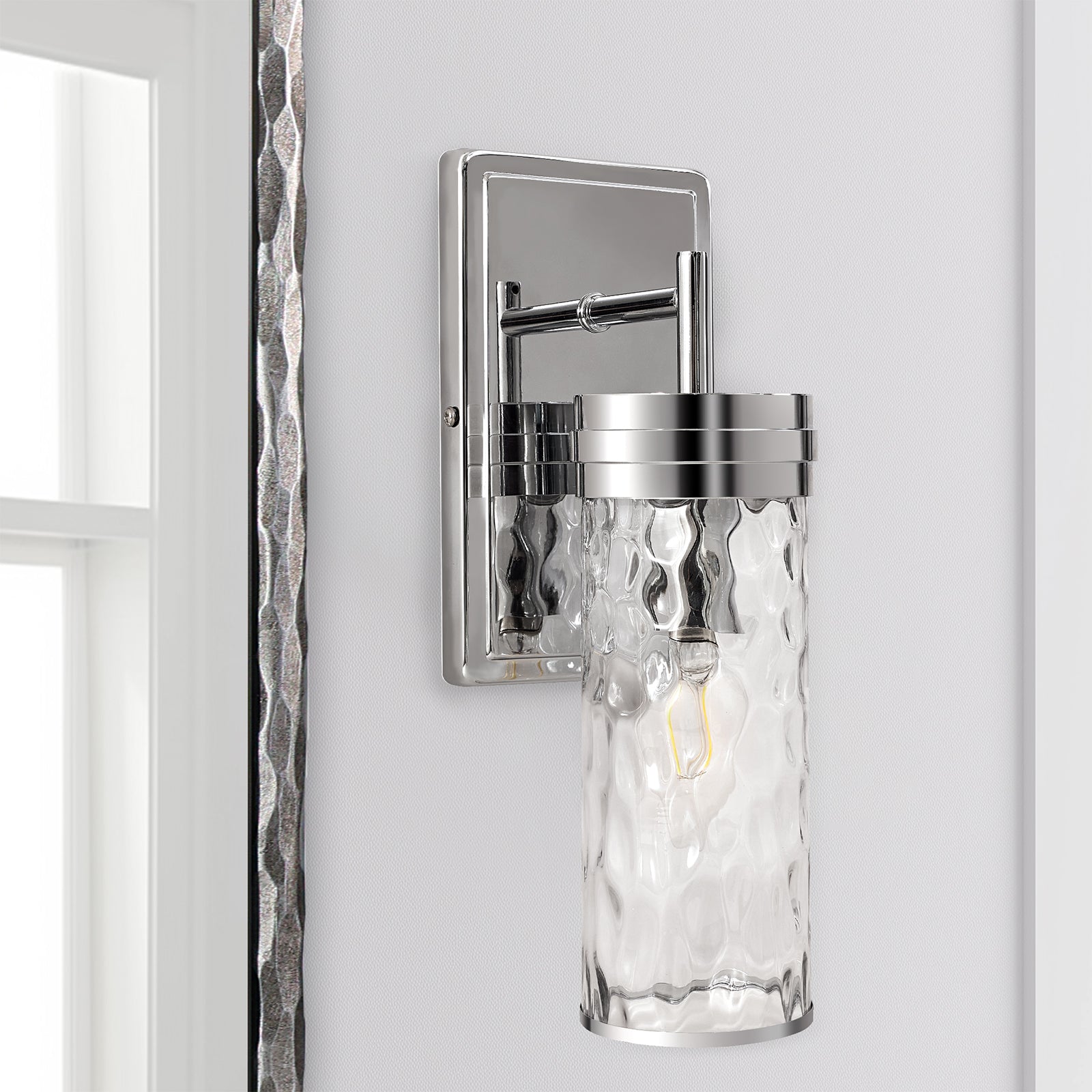 Contemporary Tube Hammer Glass Shade Wall Sconces for Bathroom, Bedroom,Hallway