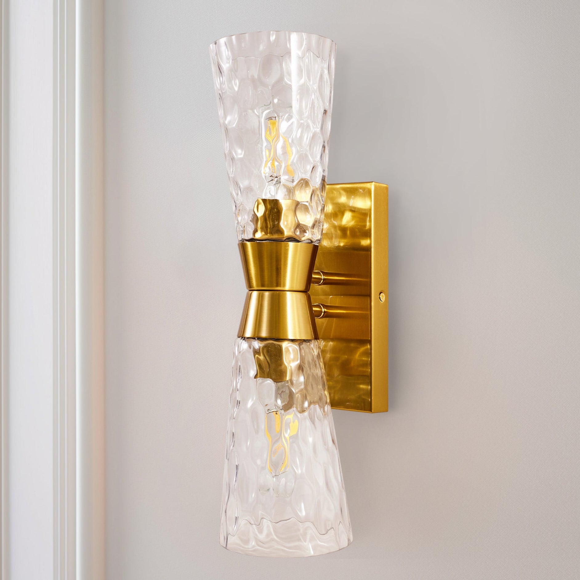 Contemporary Double Sconce Flared Hammer Glass Shade Bathroom Light Fixtures