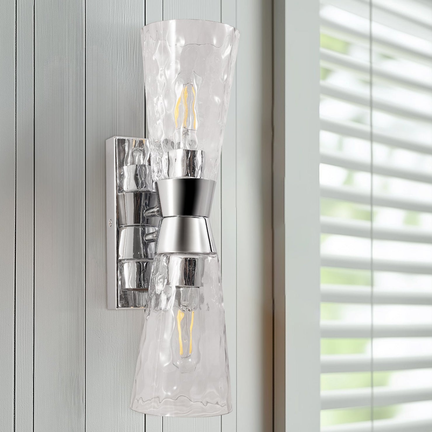 Contemporary Double Sconce Flared Hammer Glass Shade Bathroom Light Fixtures