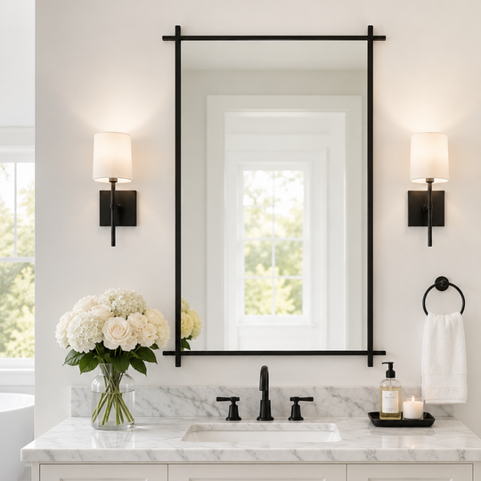 Vintage Cross Corner Rectangle Bathroom Wall Mirrors | Stainless Steel Framed