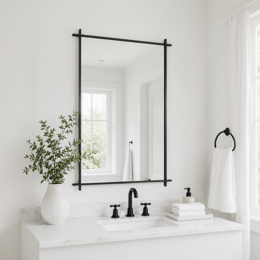 Vintage Cross Corner Rectangle Bathroom Wall Mirrors | Stainless Steel Framed