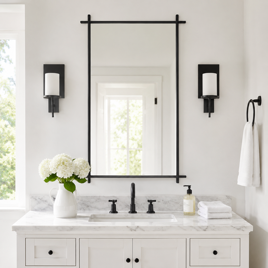 Vintage Cross Corner Rectangle Bathroom Wall Mirrors | Stainless Steel Framed