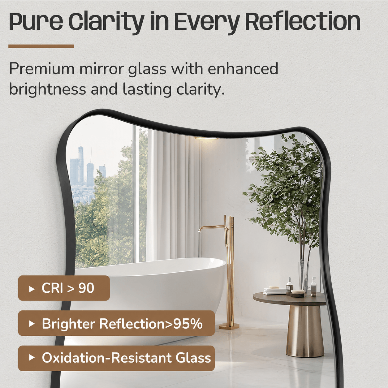 Contemporary Wavy Rectangle Scalloped Bathroom Wall Mirror | Stainless Steel Frame
