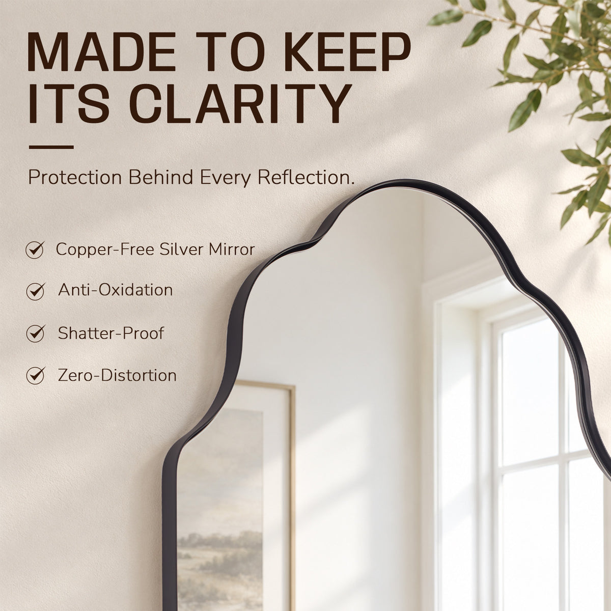Modern Scalloped Oval Bathroom Vanity Mirror Wavy Wall Mirror | Stainless Steel Frame