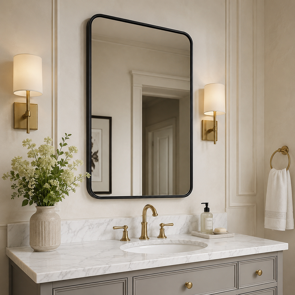 Contemporary Rounded Rectangular Bathroom Wall Mirror |Thicker Stainless Steel Framed