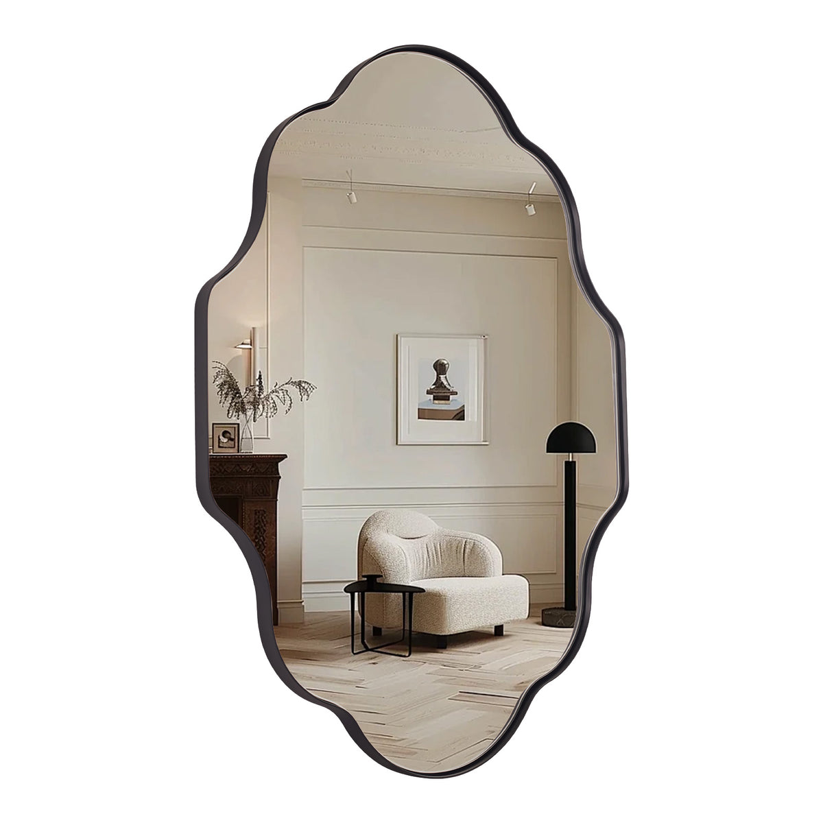 Modern Scalloped Oval Bathroom Vanity Mirror Wavy Wall Mirror | Stainless Steel Frame