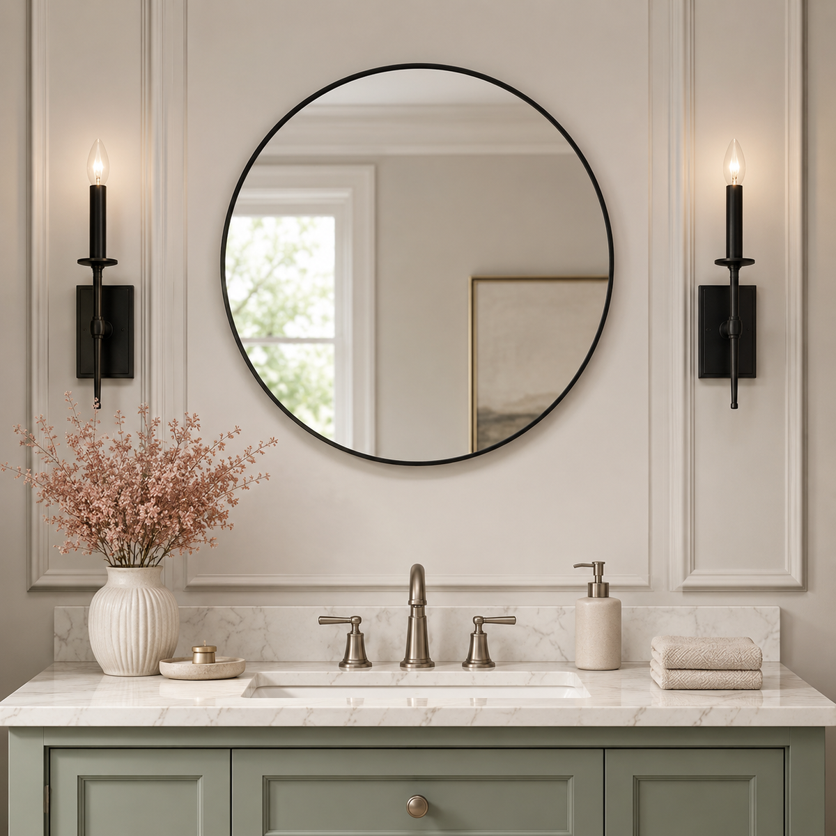 Modern Round Bathroom Mirrors Circle Wall Mirror | Stainless Steel Frame