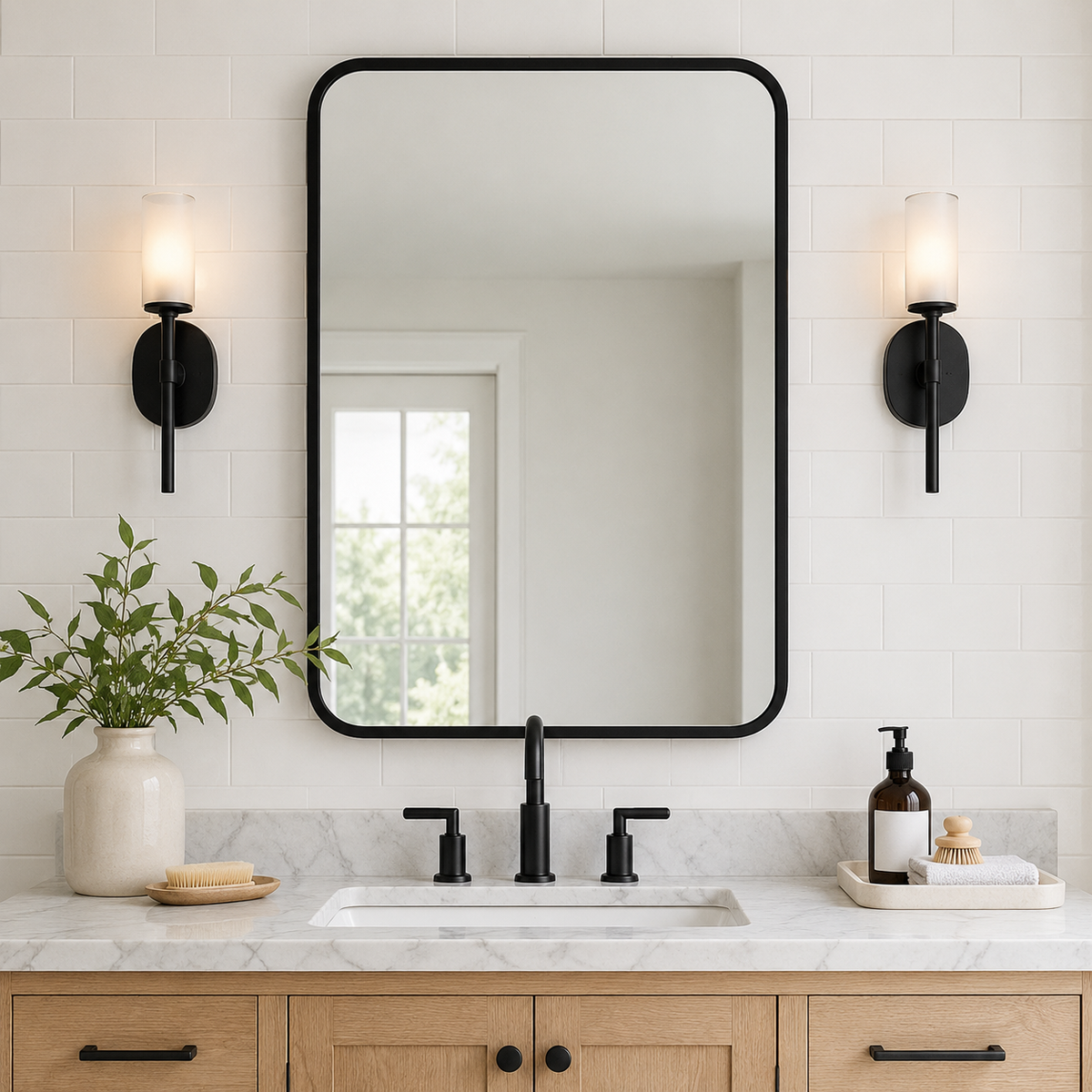Contemporary Rounded Rectangular Bathroom Wall Mirror |Thicker Stainless Steel Framed