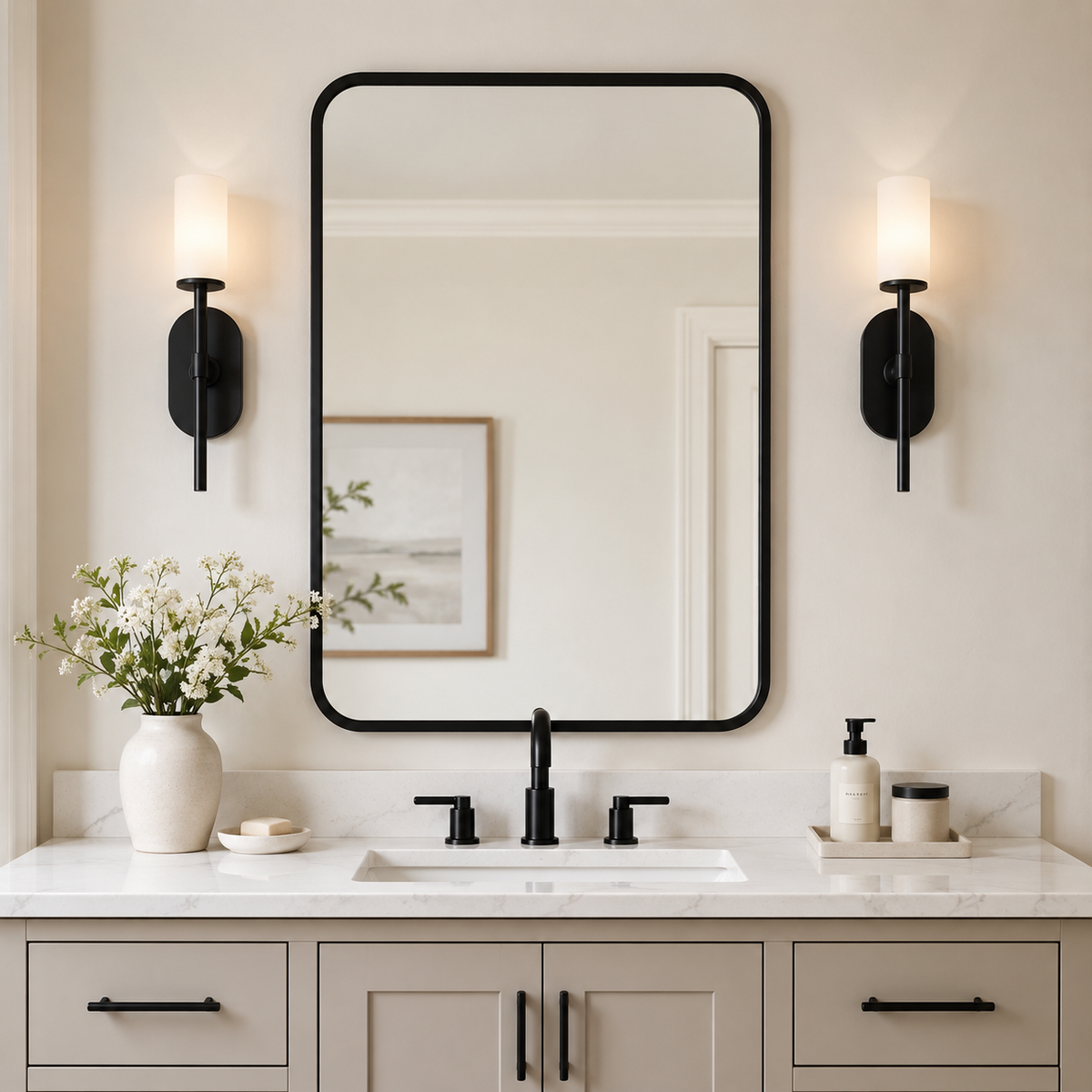 Contemporary Rounded Rectangular Bathroom Wall Mirror |Thicker Stainless Steel Framed