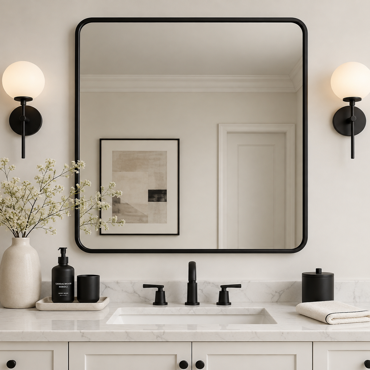 Contemporary Rounded Rectangular Bathroom Wall Mirror |Thicker Stainless Steel Framed
