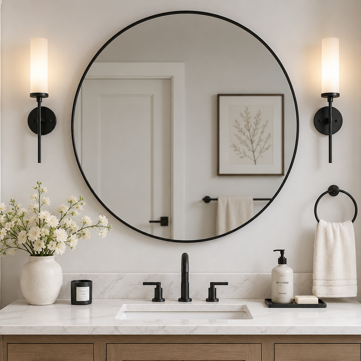 Modern Round Bathroom Mirrors Circle Wall Mirror | Stainless Steel Frame