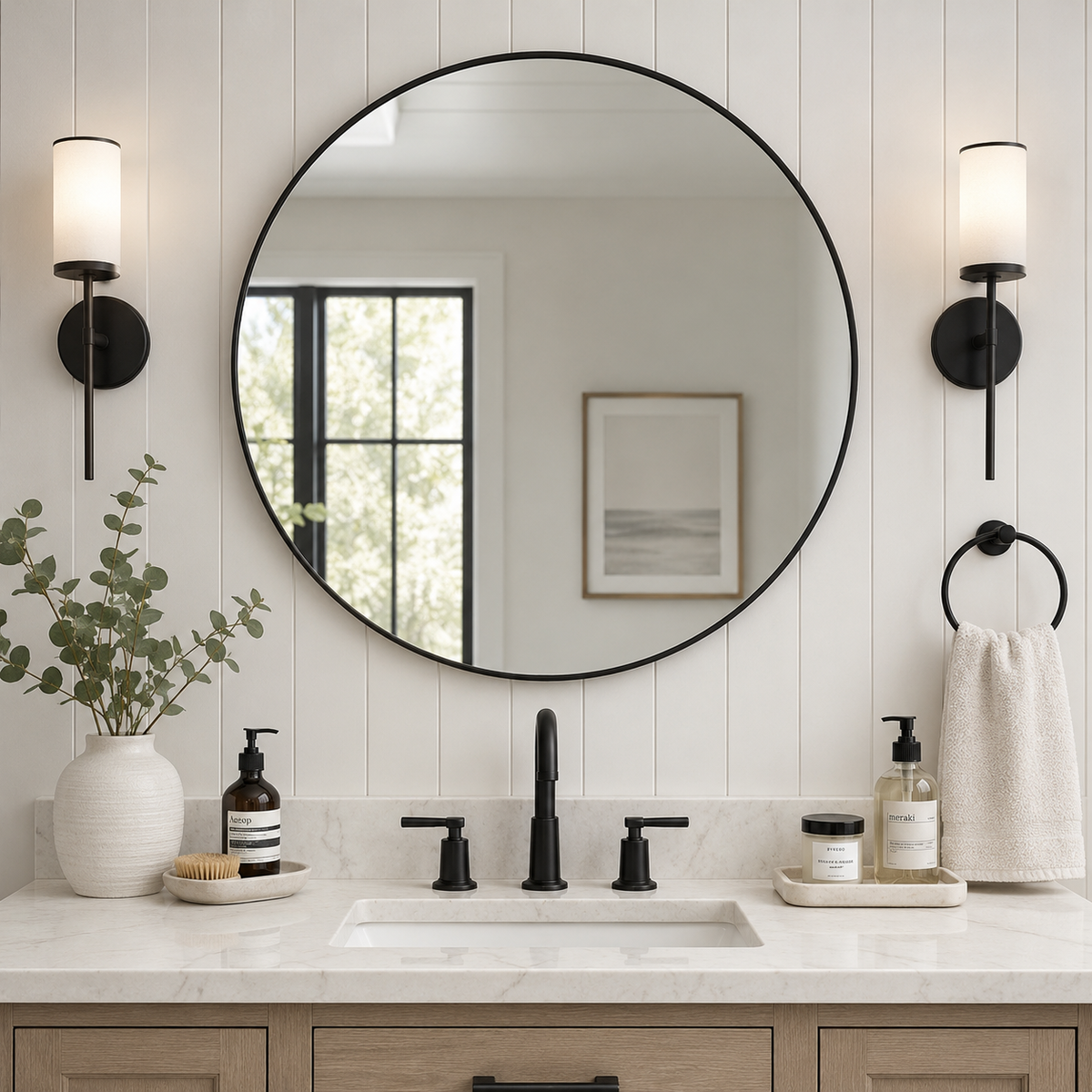 Modern Round Bathroom Mirrors Circle Wall Mirror | Stainless Steel Frame