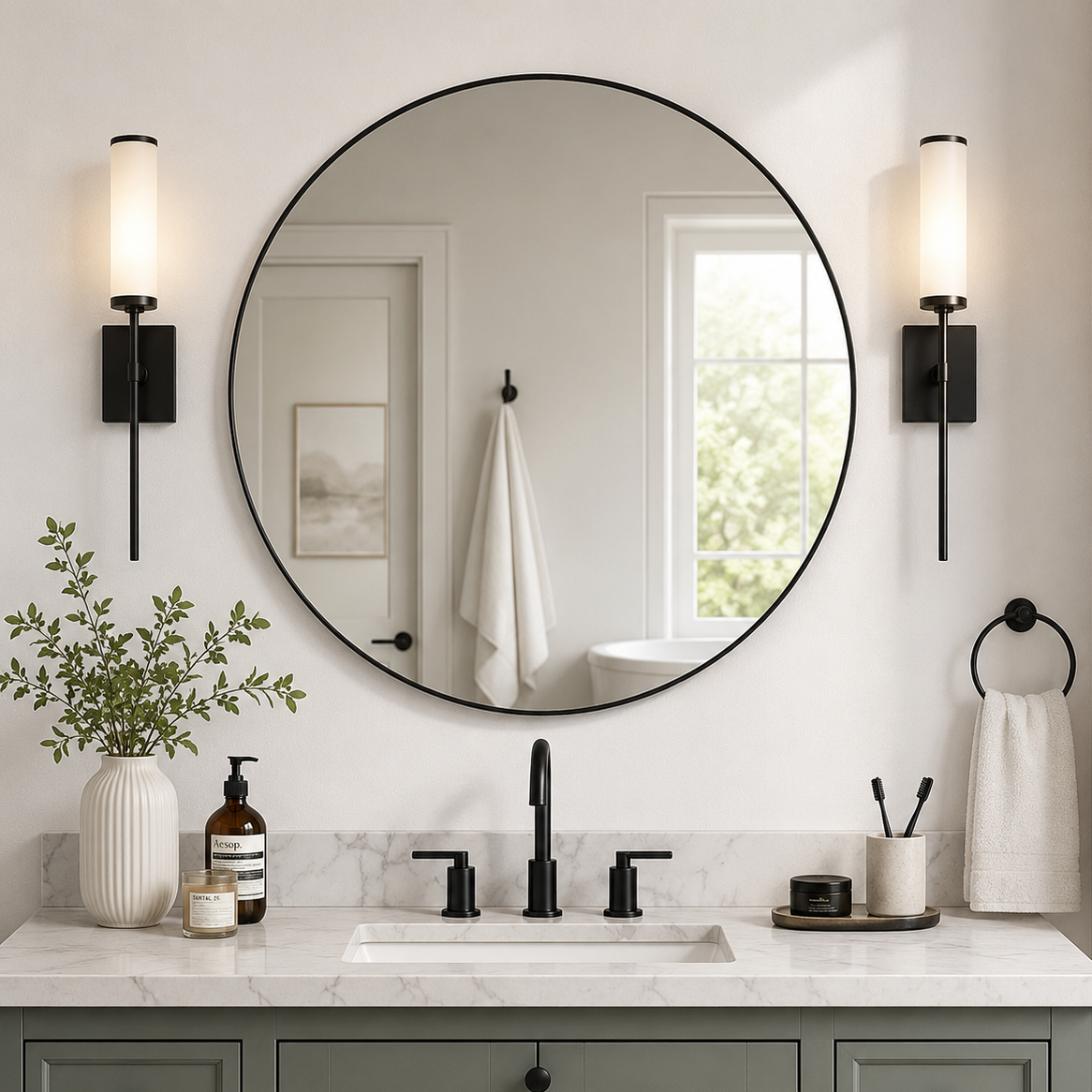 Modern Round Bathroom Mirrors Circle Wall Mirror | Stainless Steel Frame