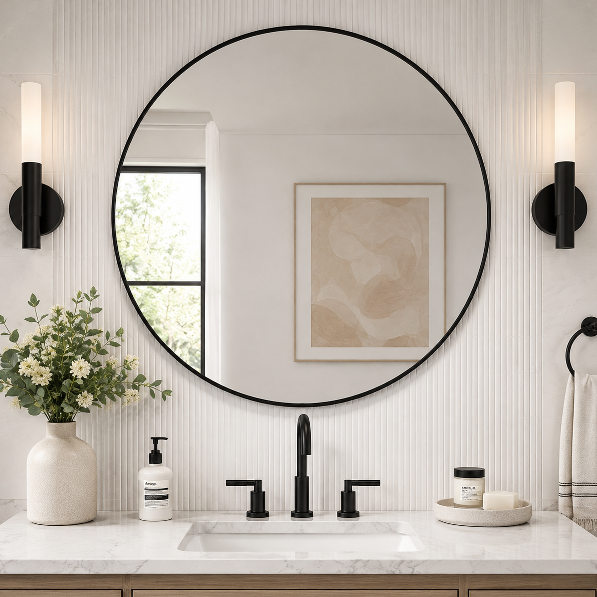 Modern Round Bathroom Mirrors Circle Wall Mirror | Stainless Steel Frame