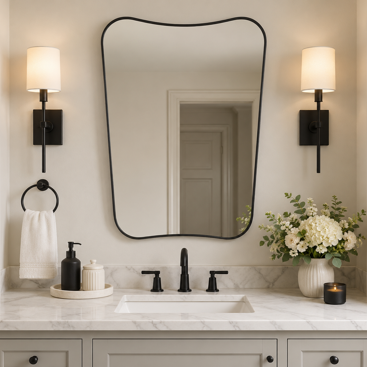 Italian Luxury Style Irregular Scalloped Wall Mirror for Bathroom  |Stainless Steel Frame