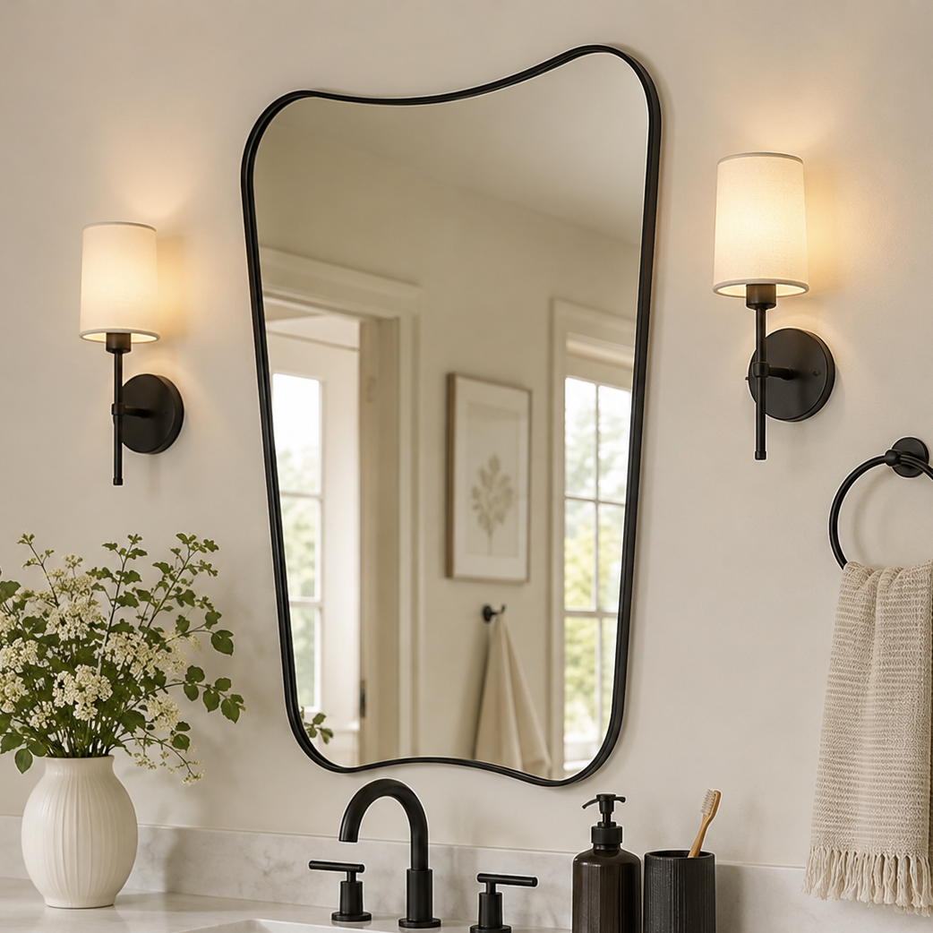 Italian Luxury Style Irregular Scalloped Wall Mirror for Bathroom  |Stainless Steel Frame