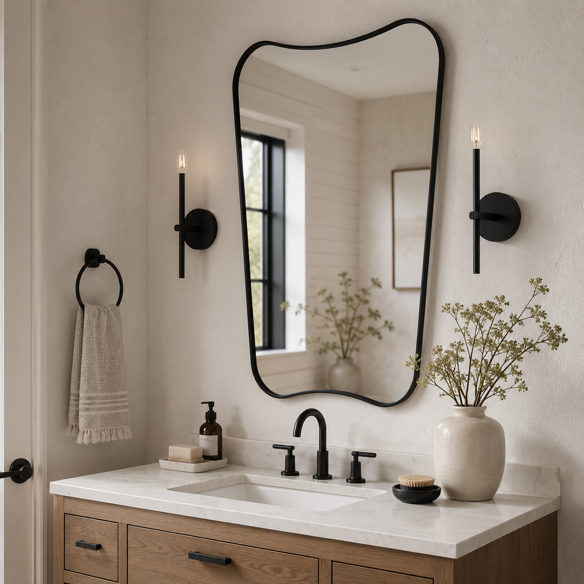 Italian Luxury Style Irregular Scalloped Wall Mirror for Bathroom  |Stainless Steel Frame