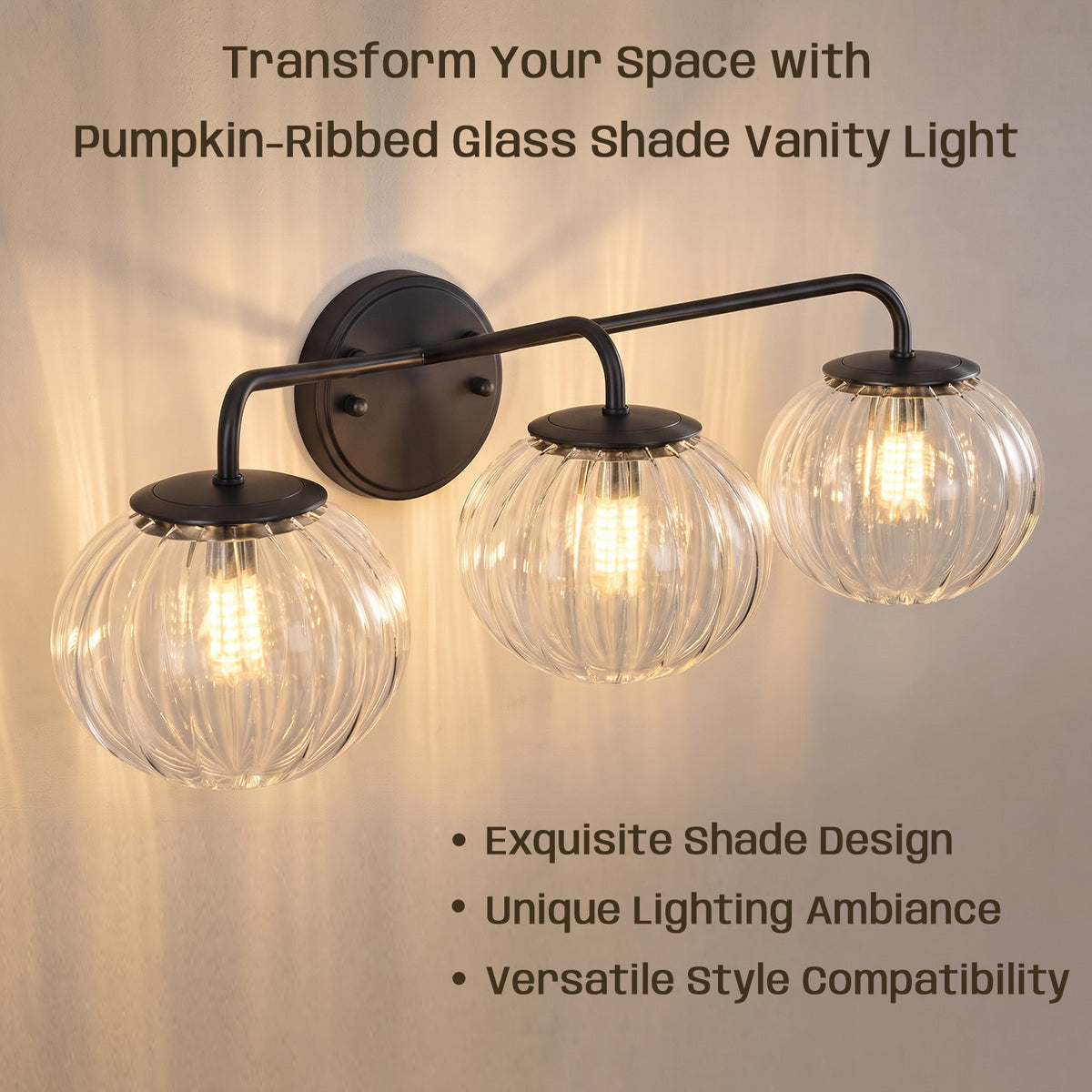 Contemporary Pumpkin Clear Glass Shades Bathroom Wall Sconce