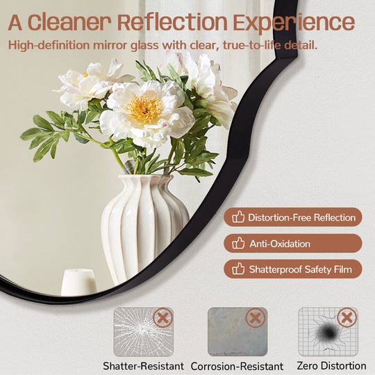 Contemporary Oval Scalloped Wall Mirror Irregular Bathroom Vanity Mirror| Stainless Steel Frame